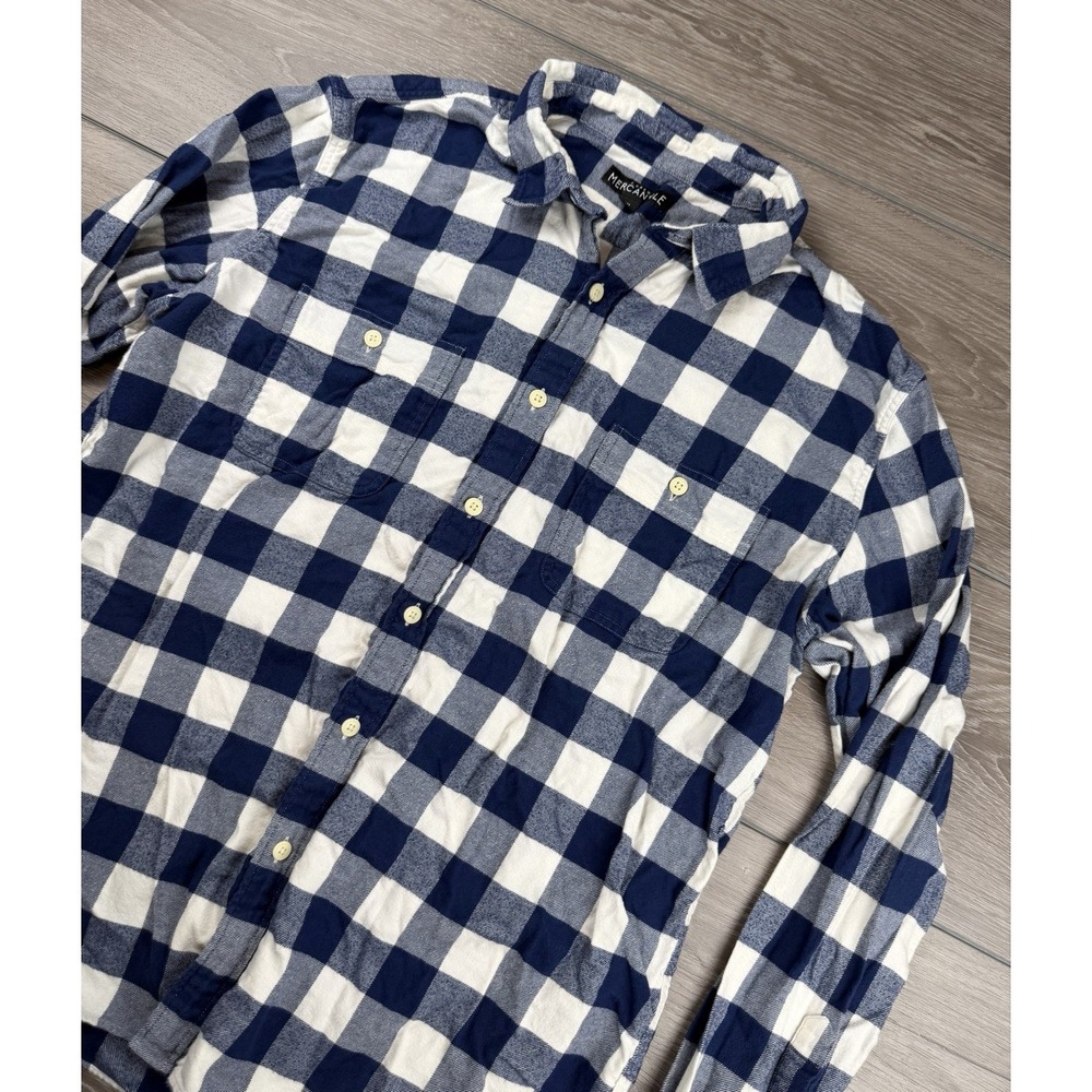 J Crew Men's Mercantile Long Sleeve Buffalo Check Button Up Shirt Blue White XL